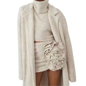 Three Piece Set For Women Lapel Long Sleeve Coat High Neck Vest High Waist